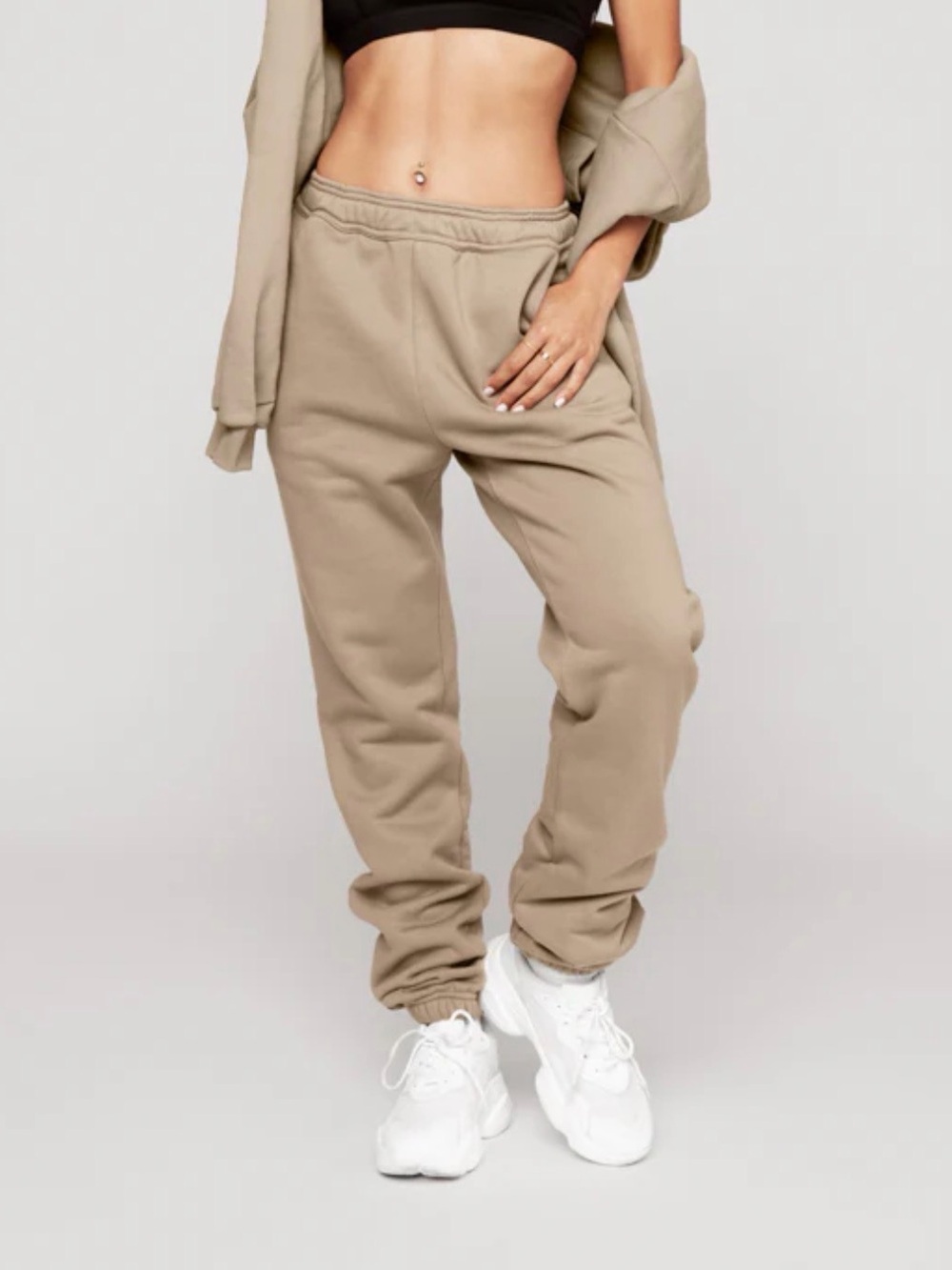 POPFLEX Taupe High-Waist Jogger Pantsuit Pants - Picture 4 of 12